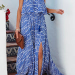 Summer Picnic Printed Elastic Waist Strapless Tie Maxi Dress
