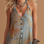 Vacation Retro Bohemian Print Chiffon Sleeveless Wide-Leg Jumpsuit