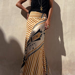 Eva Satin Geometric Print Elastic Waist Maxi Skirt