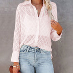Nadorine Long Sleeve Button Up Shirt Summer Sheer Tulle Top for Women Casual Loose Business Casual 2026 | Under