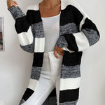 Striped Open-Front Longline Cardigan