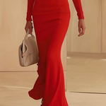 Long Sleeves Skinny Solid Color High Neck Maxi Dresses