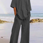 Casual Living Solid O Neck Short Sleeve Two Pieces(11 Colors)