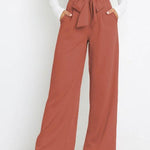 Casual fashion all-match wide-leg pants tie-up bow trousers