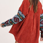 Nadorine Corduroy Patch Print Pocket Coat Long Sleeve Jacket Top