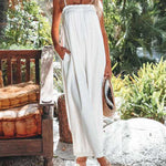 Sleeveless Strap Loose Jumpsuits Stretchy Long Pants Romper with Pockets