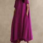 Loose Short Sleeves Pockets Solid Color Round-Neck Maxi Dresses
