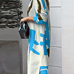 Loose Wrap Buttoned Contrast Color Pockets Printed Split-Side Shirt Dress