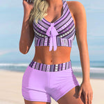 High Waisted Bikini Vintage Floral Printed V Neck Tie Front Crop Top Swimsuit Two Pieces Bathing Suit