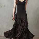 Retro Layered Ruffle Hem Midi Dress