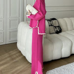 Nadorine Contrast Color Two-piece Suit Casual Slit Long-sleeved Sweater High-waisted Wide-leg Trousers Pants