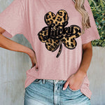 Lucky Clover Leopard Shirt Women's Casual Short-sleeved Top