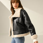 Loose Lapel Thick Velvet Imitation Leather Jacket