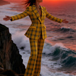 Column Loose Contrast Color Plaid Split-Joint Blazer Pants