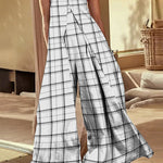 Loose Sleeveless Elasticity Plaid Split-Joint Tube Jumpsuits