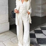 Nadorine Casual Stripe Blazer Long Sleeve Lapel Work Office Jacket