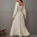 Solid Color Long Sleeve Dress Square Neck Lotus Leaf Maxi Dress
