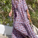 Floral Printed Plunging Half Sleeves Loose Maxi Dresses