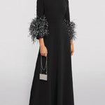 Elegant Simple Black And White Feather Long Sleeve Party Dress