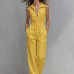 Women's Minimalist Zippered Lapel Sleeveless Jumpsuit