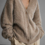 Solid Color Loose V-neck Long-sleeved Lazy Knitted Cardigan
