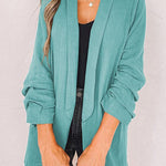 Plain Lapel Cardigan Faux Pocket Blazer