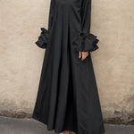 Flared Sleeves Pleated Solid Color Split-Joint Lapel Maxi Dresses Shirt Dress