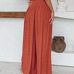 Loose Beach Elastic High Waist Casual Wide Leg Palazzo Yoga Lounge Trousers with Pockets