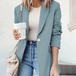 Single Breasted Button Down Office Work Wear Solid Blazer Jacket