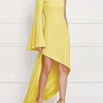 High-Low Long Sleeves Asymmetric Solid Color One-Shoulder Maxi Dresses