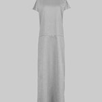 Loose Short Sleeves Solid Color Split-Joint High Neck Maxi Dresses