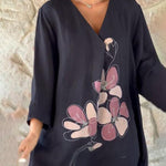 V-Neck Baggy Midi Dress Tshirt Top Long -Sleeve A Line Swing Dress