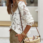 Bohemian crochet lace round neck long sleeve blouse