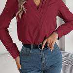 Elegant Layered V-neck Long-sleeved Casual Shirt