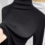 Half High Neck Long Sleeve Thread Slim-fit T-shirt
