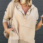 Solid Color V-neck Irregular Hooded Sweatershirt