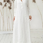 Nadorine Women's Cotton and Linen Shirt Dress Casual Long Sleeve Loose Fit Split Maxi Dresses with Pocket