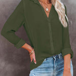 Casual Loose Long Sleeve Button V Neck Shirt Top