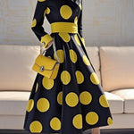A-Line Sleeveless Polka-Dot Split-Joint Tied Waist Lapel Maxi Dresses Shirt Dress