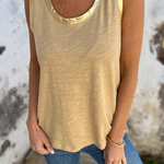 Tan Contrast Trim Round Neck Tank Top
