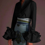 Flared Sleeves Bow-Embellished Falbala Solid Color Lapel Blouses&Shirts Tops