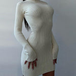 High Collar Mid-length Pitted Knitted Dresses Women's Solid Color Knitted Dress