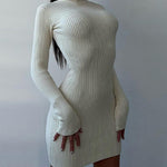 High Collar Short-length Pitted Knitted Dresses Women's Solid Color Knitted Dress