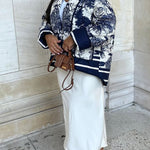 Romantic Songs Porcelain Ink Printed Pocket Quilted Cotton Kimono Jacket