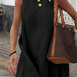 Round Neck Sleeveless Solid Cotton Linen Mini Dress