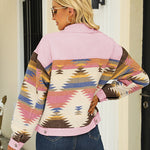 Nadorine Aztec Lapel Long Sleeve Retro Western Denim Jacket
