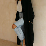 Open Front Drop Shoulder Pocketed Long Sweater Cardigan