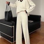 Loose Knitted Two-piece Set Sweaters Pullovers Jumpers + Wide Leg Pants