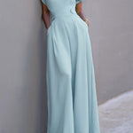 Cap Sleeve Wide Leg Solid Color Jumpsuits
