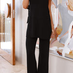 Zita Knit Open Sides Tie- Up Top and Adjustable Elastic Waist Flare Pants Set